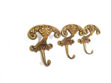 Set of 3 pcs Solid Brass Ornate Wall hook, Coat hook, Victorian Style hook made in Italy, Coat rack supply, storage supply.