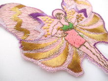 Rare Antique Fairy Applique 1930s, Flapper girl, Silk on Cotton, butterfly, patch.