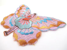 Rare Antique Fairy Applique 1930s, Flapper girl, Silk on Cotton, butterfly, patch.