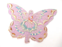Rare Antique Fairy Applique 1930s, Flapper girl, Silk on Cotton, butterfly, patch.