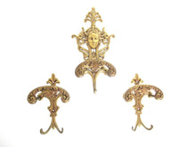 Set Antique Victorian Style Coat hooks Made in Italy, Solid Brass Ornate Wall hooks, Angel, Woman.