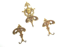 Set Antique Victorian Style Coat hooks Made in Italy, Solid Brass Ornate Wall hooks, Angel, Woman.