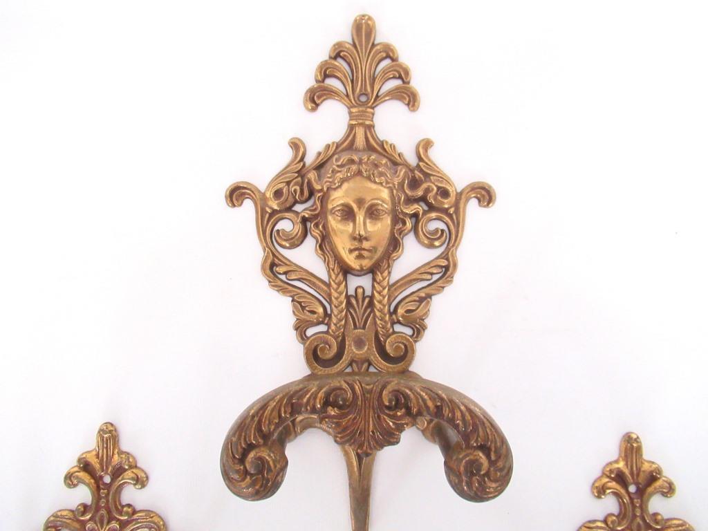 Set Antique Victorian Style Coat hooks Made in Italy, Solid Brass