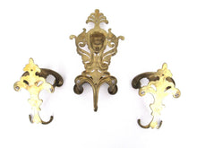 Set Antique Victorian Style Coat hooks Made in Italy, Solid Brass Ornate Wall hooks, Angel, Woman.