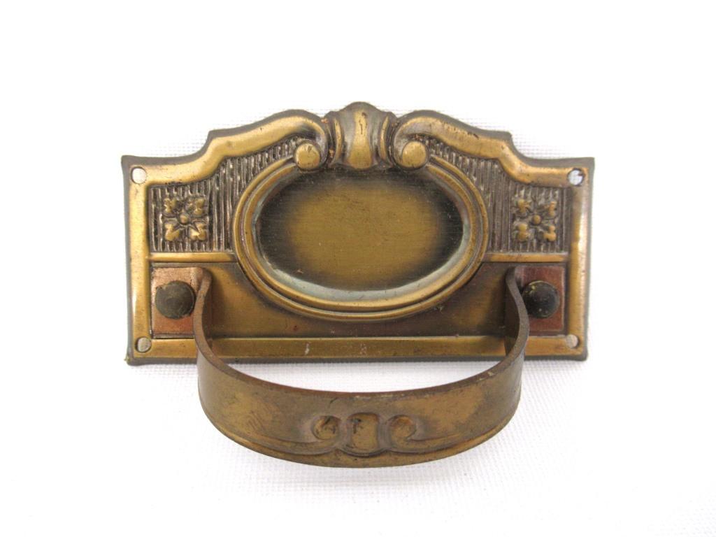 1 (ONE) Vintage Brass Drawer Handle, Escutcheon, keyhole cover.