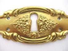 1 (One) Escutcheon, Antique keyhole cover frame plate, floral, roses. Victorian furniture hardware.