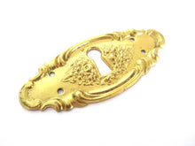 1 (One) Escutcheon, Antique keyhole cover frame plate, floral, roses. Victorian furniture hardware.