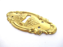 1 (One) Escutcheon, Antique keyhole cover frame plate, floral, roses. Victorian furniture hardware.