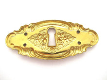 1 (One) Escutcheon, Antique keyhole cover frame plate, floral, roses. Victorian furniture hardware.