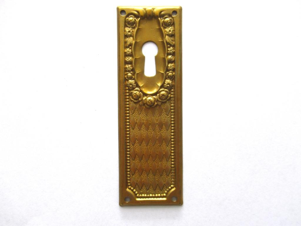 1 (ONE) Keyhole cover, Brass Stamped Floral Escutcheon, keyhole plate, with roses.