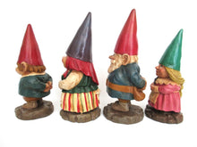 Gnome family, Original Rien Poortvliet gnome figurines. David the gnome statues, rare complete set of gnome parents and kids.