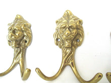 Set of 3 Brass Lion Head Coat hooks, Solid Brass.