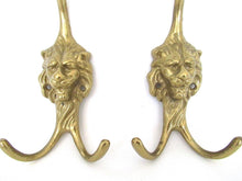 Brass Lion Head Coat hooks, Set of 2 Wall hooks, lion hooks, Solid Brass.