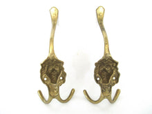 Brass Lion Head Coat hooks, Set of 2 Wall hooks, lion hooks, Solid Brass.