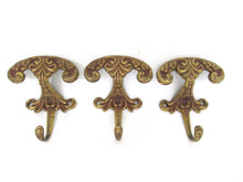 Set of 3 pcs Solid Brass Ornate Wall hook, Coat hook, Victorian Style hook made in Italy, Coat rack supply, storage supply.