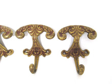 Set of 3 pcs Solid Brass Ornate Wall hook, Coat hook, Victorian Style hook made in Italy, Coat rack supply, storage supply.