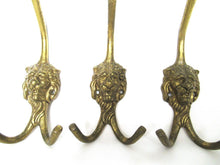 Coat hooks, Set of 3 Brass Lion Head Wall hooks