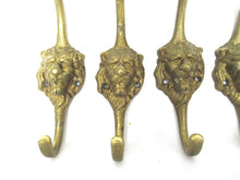 Set of 4 Lion hooks Solid Brass Lion Head Wall hook - Coat hooks. Decorative animal storage solution, coat hangers.