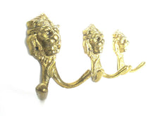 Lion Wall hooks, Set of 3 Brass Lion Head Coat hook, Wall hooks, Solid Brass.