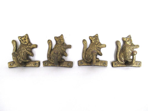 Set of 4 Cat hooks Solid Brass Wall hooks, Kitchen hook, Towel hook.