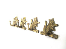 Set of 4 Cat hooks Solid Brass Wall hooks, Kitchen hook, Towel hook.