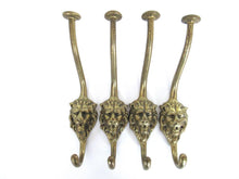 Set of 4 Lion hooks Solid Brass Lion Head Wall hook - Coat hooks. Decorative animal storage solution, coat hangers.