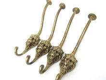 Set of 4 Lion hooks Solid Brass Lion Head Wall hook - Coat hooks. Decorative animal storage solution, coat hangers.