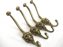 Set of 4 Lion hooks Solid Brass Lion Head Wall hook - Coat hooks. Decorative animal storage solution, coat hangers.