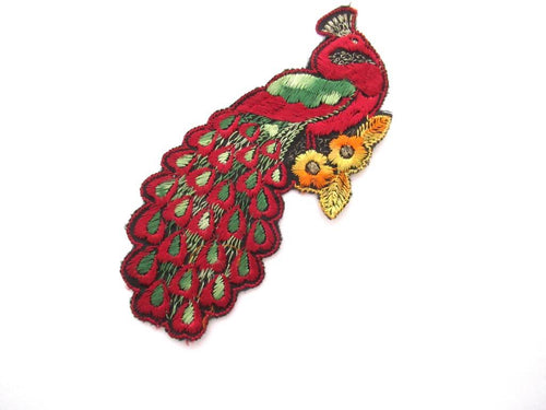 Peacock Applique 1930s Antique Embroidered Peacock applique, patch. Vintage bird patch, sewing supply.
