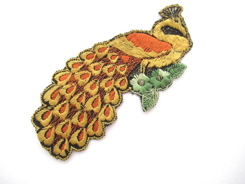 Peacock Applique 1930s Antique Embroidered Peacock applique, patch. Vintage bird patch, sewing supply.