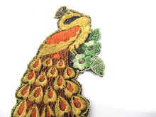 Peacock Applique 1930s Antique Embroidered Peacock applique, patch. Vintage bird patch, sewing supply.
