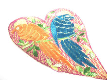 Antique Silk on Cotton Heart shaped applique with Birds, sewing supply.