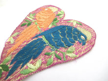 Antique Silk on Cotton Heart shaped applique with Birds, sewing supply.