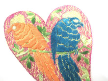 Antique Silk on Cotton Heart shaped applique with Birds, sewing supply.