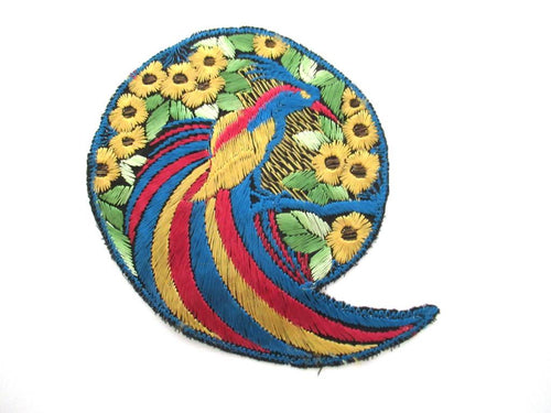 Bird of paradise Applique 1930s Vintage Embroidered Bird applique, application, patch. Vintage patch, sewing supply.