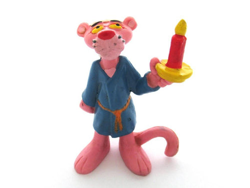 Pink Panther in Bathrobe holding a Candle Pvc Figurine Bully 1983 United Artists West Germany.