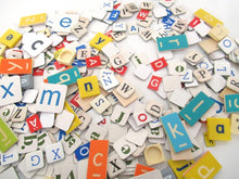 400+ pcs mixed letter tiles, lot letter mix, game pieces. Assortment scrapbook letters, alphabet mix, word art supply.
