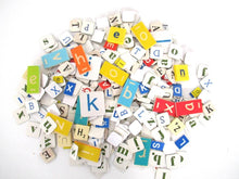 350+ pcs mixed letter tiles, lot letter mix, game pieces. Assortment scrapbook letters, alphabet mix, word art supply.