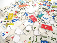 350+ pcs mixed letter tiles, lot letter mix, game pieces. Assortment scrapbook letters, alphabet mix, word art supply.