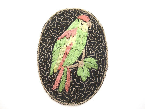 Antique Bird Parrot Applique with flowers 1930's. Vintage patch, sewing supply.