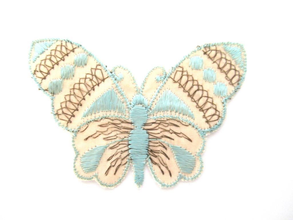 Antique Blue Butterfly applique 1930s. Vintage patch, sewing supply. Crazy quilt.