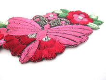 Butterfly on flower applique, 1930s vintage embroidered silk applique. Vintage floral patch, sewing supply.