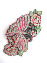 Butterfly on flower applique, 1930s vintage embroidered silk applique. Vintage floral patch, sewing supply.