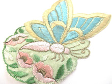Antique Applique butterfly applique, 1930s vintage embroidered applique. Vintage floral patch, sewing supply.