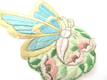 Antique Applique butterfly applique, 1930s vintage embroidered applique. Vintage floral patch, sewing supply.