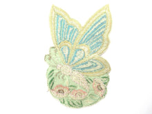 Antique Applique butterfly applique, 1930s vintage embroidered applique. Vintage floral patch, sewing supply.