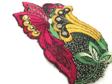 Butterfly on flower applique, 1930s vintage embroidered applique. Vintage floral patch, sewing supply.
