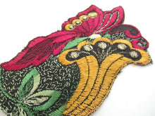 Butterfly on flower applique, 1930s vintage embroidered applique. Vintage floral patch, sewing supply.