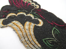Butterfly on flower applique, 1930s vintage embroidered applique. Vintage floral patch, sewing supply.