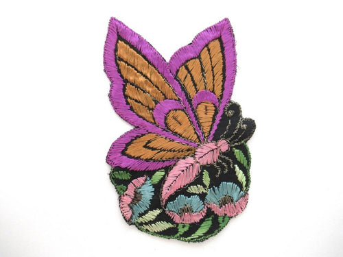 Applique, butterfly applique, 1930s vintage embroidered applique. Vintage floral patch, sewing supply.